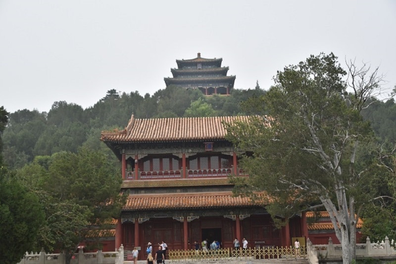 A temple on top of a hill at the back of the forbidden city