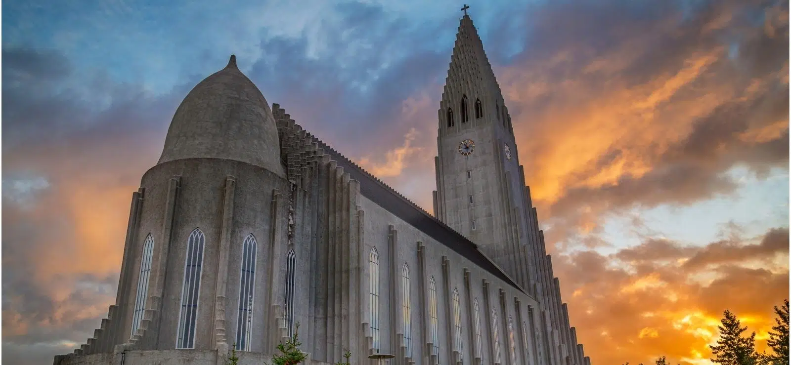 Iceland In June Hallgrimskirkja Church with sunrise in the background