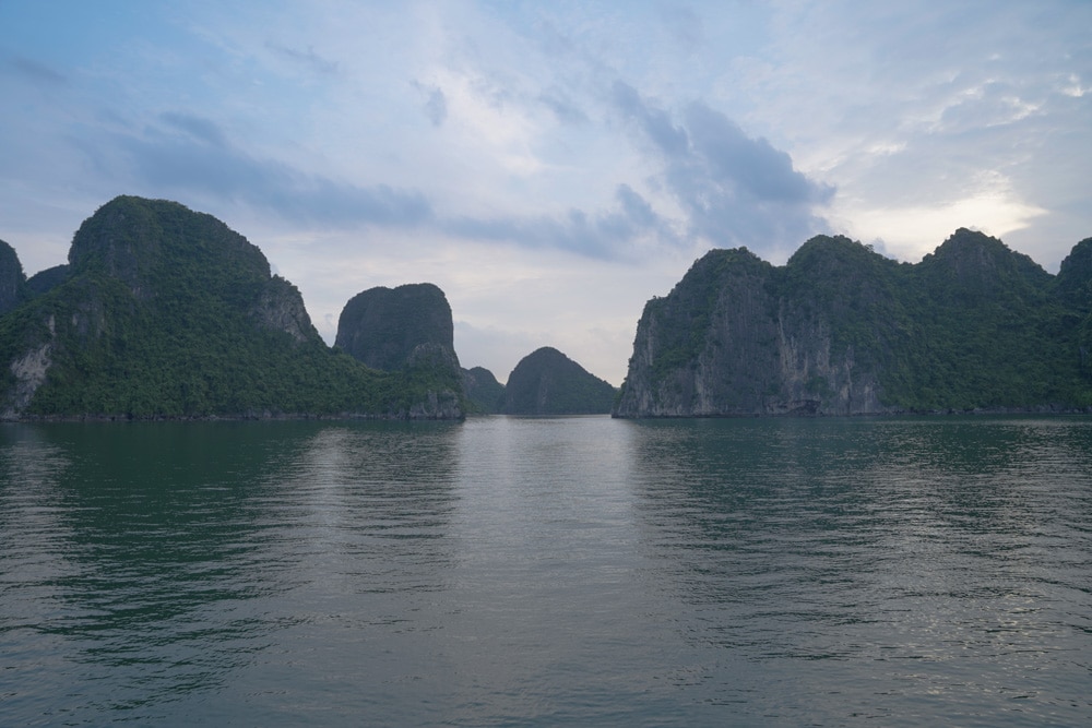 Halong Bay in the distance with the clouds